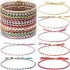 28 Pieces Woven Wrap Friendship Bracelets Handmade Boho Braided Friendship Anklets Adjustable Colorful Beaded String Bracelet