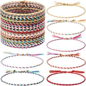 81BObKYrKjL._AC_SL1500 28 Pieces Woven Wrap Friendship Bracelets Handmade Boho Braided Friendship Anklets Adjustable Colorful Beaded String Bracelet