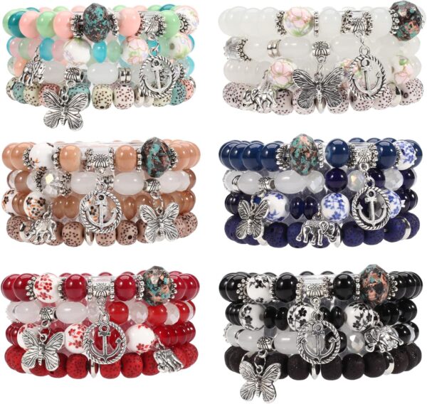 Bohemian Boho Stackable Bracelets for Women Set, Girls Stretch Multilayer Stack Beads Colorful Beaded Charm Bracelets Girl Handmade Jewelry