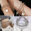 18-25 PCS(6 Pack) Boho Gold Bracelets Set for Women Stackable Chunky Dainty Bangles Adjustable Chain Flat Cuff Cuban Punk Charm Bundle Jewelry