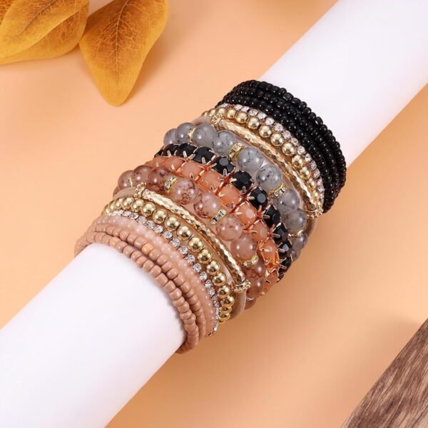 4 Sets Boho Bracelets for Women Multi-Color Layered Stackable Natural Beaded Bracelets Adjustable Stretch Bohemian Bracelets