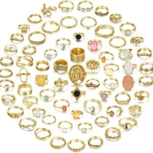 81Nop5IppzL._AC_SL1500 70 Pcs Vintage Crystal Ring Set Knuckle Rings for Women Bohemian Stackable Joint Rings Retro Boho Stacking Joint Finger Rings Pack
