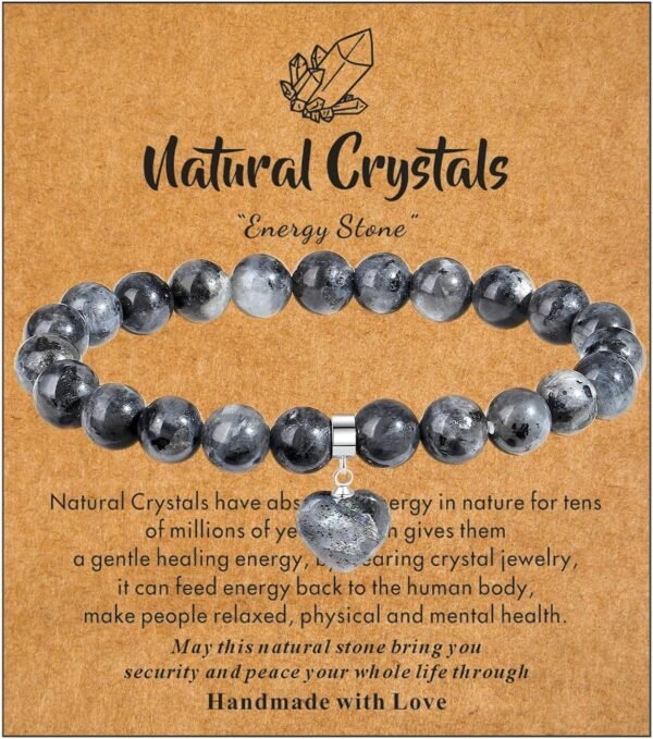 Healing Crystal Bracelet for Women, 8 mm Natural Gemstone Beaded Bracelet, Love Heart Bracelet Jewelry Gifts for Birthday Mothers Day Valentine's Day Anniversary