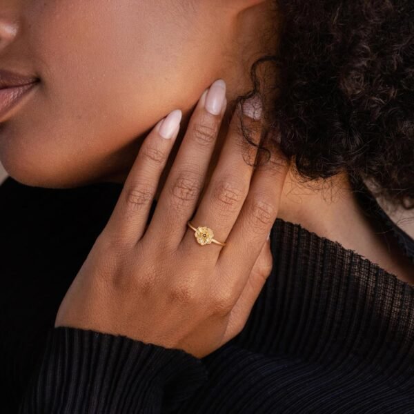 81QK3VqlH6L._AC_SL1500 Birth Flower Ring for Women 14K Gold Plated Floral Minimalist Stackable Finger Jewelry Birthday Gifts
