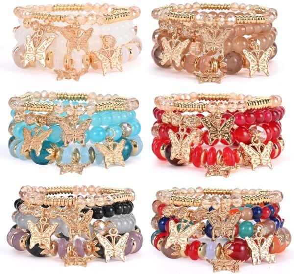 Bohemian Bracelet Sets for Women - 6 Sets Stackable Stretch Bracelets Multi-color Boho Jewelry for Women Hippie Bracelets Dainty Jewelry