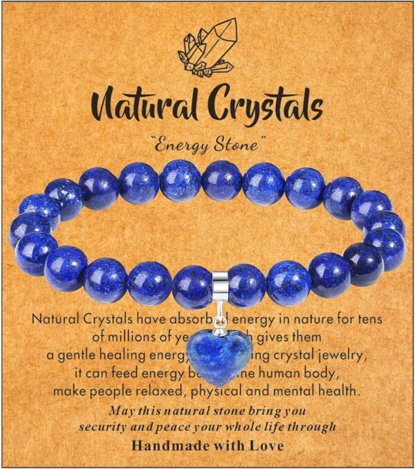 Healing Crystal Bracelet for Women, 8 mm Natural Gemstone Beaded Bracelet, Love Heart Bracelet Jewelry Gifts for Birthday Mothers Day Valentine's Day Anniversary