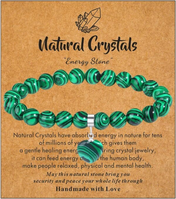 Healing Crystal Bracelet for Women, 8 mm Natural Gemstone Beaded Bracelet, Love Heart Bracelet Jewelry Gifts for Birthday Mothers Day Valentine's Day Anniversary