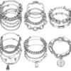18-25 PCS(6 Pack) Boho Gold Bracelets Set for Women Stackable Chunky Dainty Bangles Adjustable Chain Flat Cuff Cuban Punk Charm Bundle Jewelry
