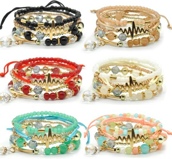Bohemian Bracelet Sets for Women - 6 Sets Stackable Stretch Bracelets Multi-color Boho Jewelry for Women Hippie Bracelets Dainty Jewelry
