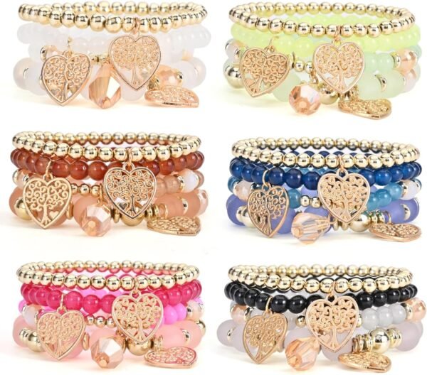 Bohemian Bracelet Sets for Women - 6 Sets Stackable Stretch Bracelets Multi-color Boho Jewelry for Women Hippie Bracelets Dainty Jewelry