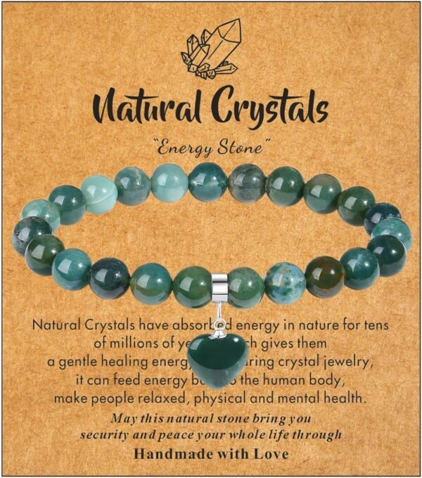 Healing Crystal Bracelet for Women, 8 mm Natural Gemstone Beaded Bracelet, Love Heart Bracelet Jewelry Gifts for Birthday Mothers Day Valentine's Day Anniversary