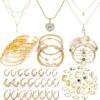 Gold Plated Jewelry Set for Women,14k Gold Plated Multi Layer Necklaces Stackable Bangle Bracelets Stackable Knuckle Rings Hoop Earrings Set Anniversary Trendy Elegance Charms Anniversary Birthday Jewelry Gift