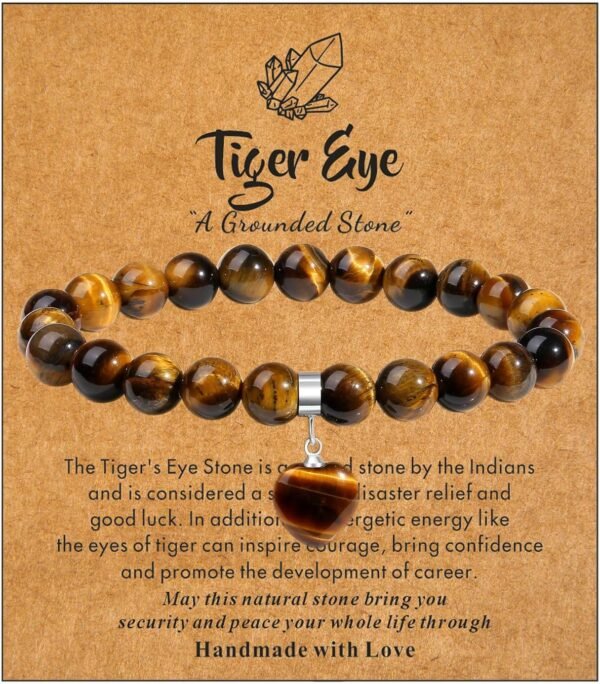 Healing Crystal Bracelet for Women, 8 mm Natural Gemstone Beaded Bracelet, Love Heart Bracelet Jewelry Gifts for Birthday Mothers Day Valentine's Day Anniversary