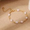 Gold Pearl Bracelets for Women Trendy, 14K Real Gold Plated Dainty Stackable Snake Chain CZ Heart Pendant Bracelets, Layered Waterproof Jewelry Gift for Women Adjustable 6"+2"