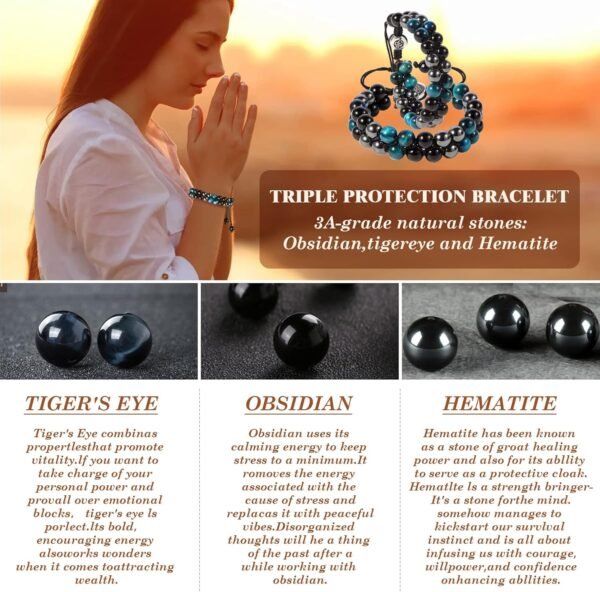 Triple Protection Bracelet - for Protect & Balance - Energy Crystal Handmade Bracelets for Men Women