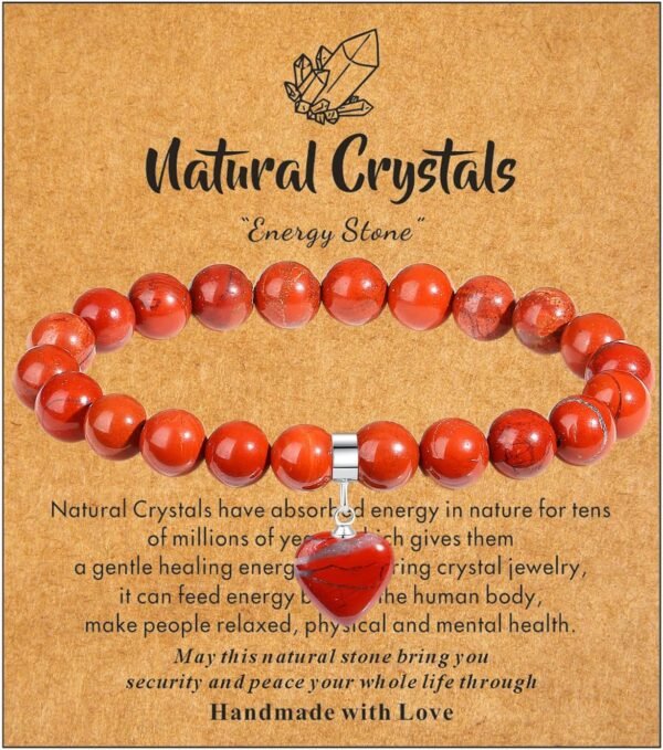 Healing Crystal Bracelet for Women, 8 mm Natural Gemstone Beaded Bracelet, Love Heart Bracelet Jewelry Gifts for Birthday Mothers Day Valentine's Day Anniversary
