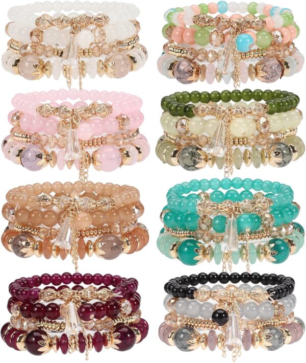 Bohemian Boho Stackable Bracelets for Women Set, Girls Stretch Multilayer Stack Beads Colorful Beaded Charm Bracelets Girl Handmade Jewelry