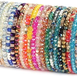 81hI28nOvZL._AC_SL1500 26Pcs Boho Beaded Bracelets for Women Colorful Stackable Sparkly Crystal Beads Bracelets Multi-Layer Versatile Statement Bracelets Stretch Cuff Jewelry Gifts