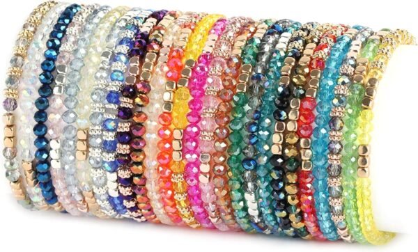 26Pcs Boho Beaded Bracelets for Women Colorful Stackable Sparkly Crystal Beads Bracelets Multi-Layer Versatile Statement Bracelets Stretch Cuff Jewelry Gifts