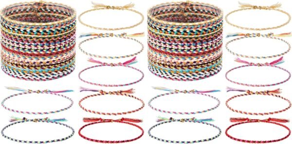 28 Pieces Woven Wrap Friendship Bracelets Handmade Boho Braided Friendship Anklets Adjustable Colorful Beaded String Bracelet