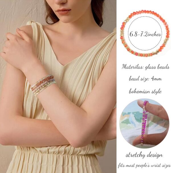 26Pcs Boho Beaded Bracelets for Women Colorful Stackable Sparkly Crystal Beads Bracelets Multi-Layer Versatile Statement Bracelets Stretch Cuff Jewelry Gifts