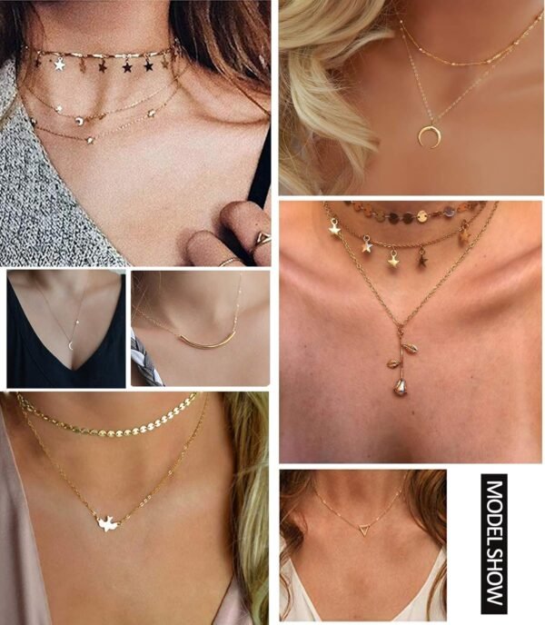 20PCS 14K Gold Plated Choker Necklaces for Women, Dainty Gold Diamond Coin Pearl Pendant Simple Chain Necklace Set Cute Gold Layered Necklaces for Women Teen Jewelry Gifts