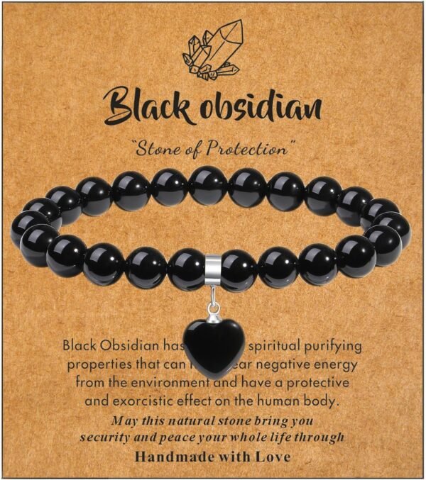 Healing Crystal Bracelet for Women, 8 mm Natural Gemstone Beaded Bracelet, Love Heart Bracelet Jewelry Gifts for Birthday Mothers Day Valentine's Day Anniversary