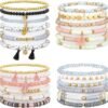 4 Sets 24 Pcs Bohemian Bracelets Bulk for Women Stackable Boho Beaded Stretch Bracelets Heishi Clay Boho Jewelry for Teen Girls Women Y2k Aesthetic Jewelry Gifts