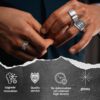 10 Pcs Men's Stainless Steel Vintage Signet Ring Square Pinky Thumb Chunky Thin Band Ring Vintage Biker Band Rings Set 7-13