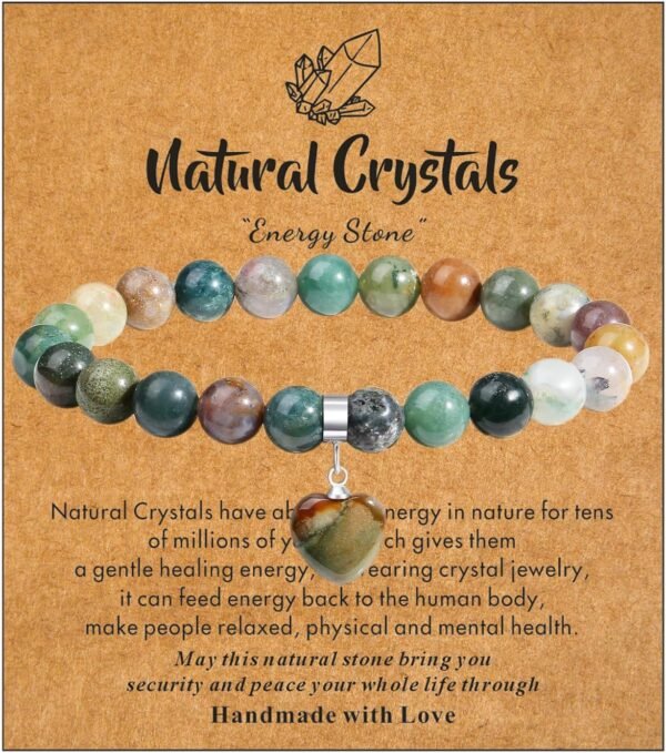 Healing Crystal Bracelet for Women, 8 mm Natural Gemstone Beaded Bracelet, Love Heart Bracelet Jewelry Gifts for Birthday Mothers Day Valentine's Day Anniversary