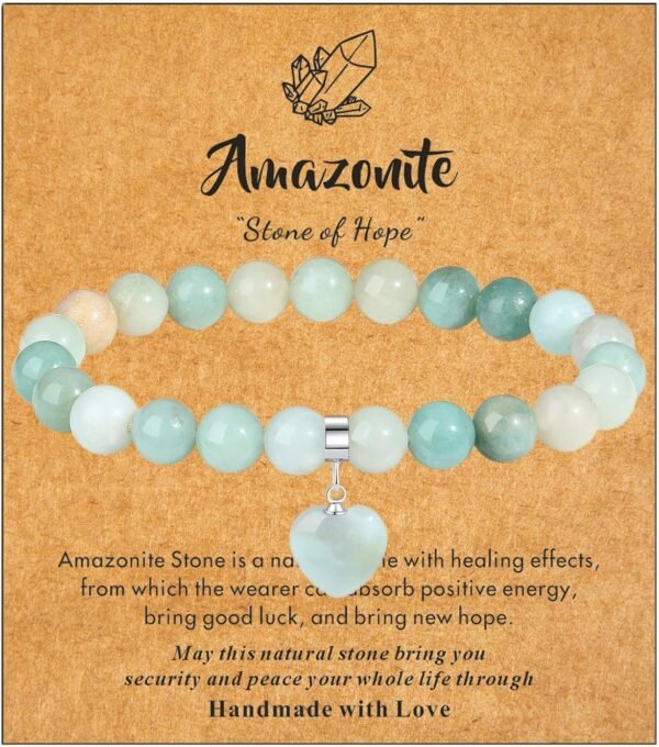 Healing Crystal Bracelet for Women, 8 mm Natural Gemstone Beaded Bracelet, Love Heart Bracelet Jewelry Gifts for Birthday Mothers Day Valentine's Day Anniversary