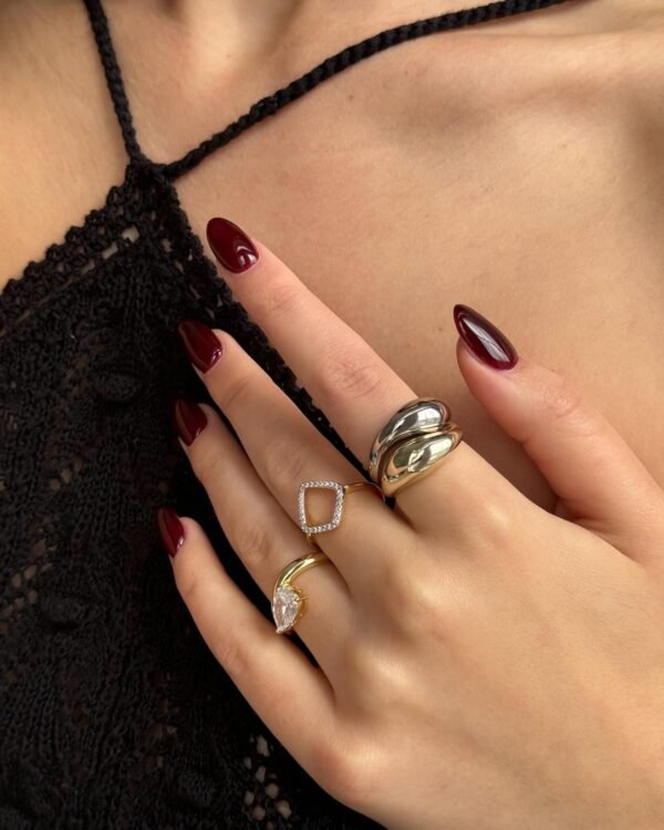 14K Gold Plated Mixed Metal Chunky Two Tone Wavy Dome Rings Pack for Women | Statement Ring Set