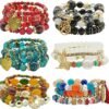 Bohemian Bracelet Sets for Women - 6 Sets Stackable Stretch Bracelets Multi-color Boho Jewelry for Women Hippie Bracelets Dainty Jewelry