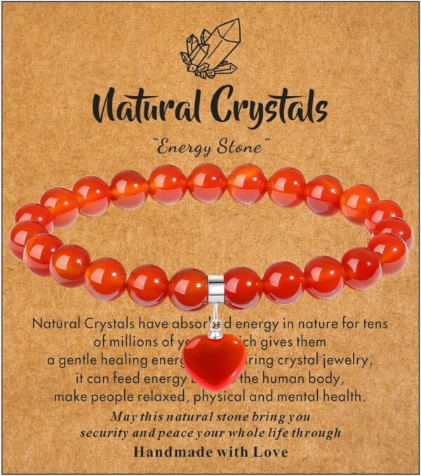 Healing Crystal Bracelet for Women, 8 mm Natural Gemstone Beaded Bracelet, Love Heart Bracelet Jewelry Gifts for Birthday Mothers Day Valentine's Day Anniversary