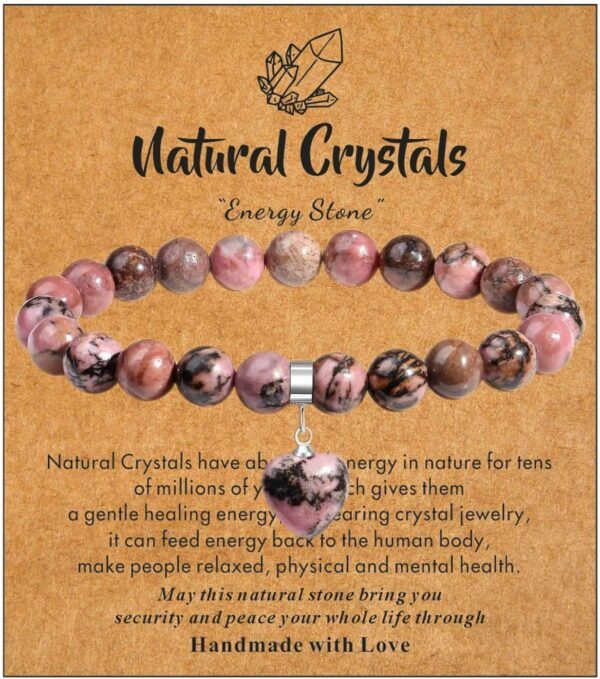 Healing Crystal Bracelet for Women, 8 mm Natural Gemstone Beaded Bracelet, Love Heart Bracelet Jewelry Gifts for Birthday Mothers Day Valentine's Day Anniversary