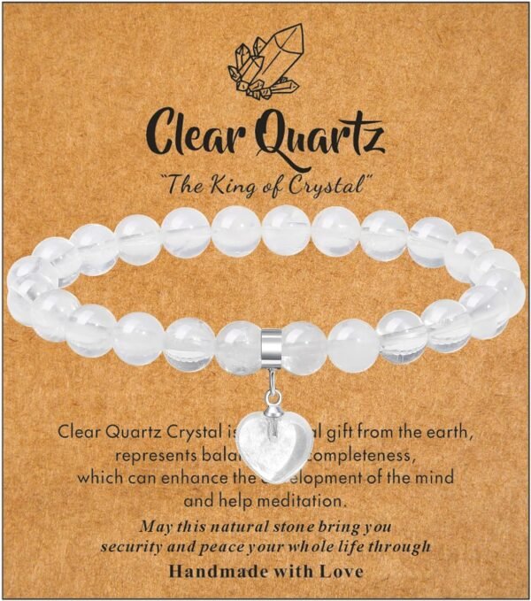 Healing Crystal Bracelet for Women, 8 mm Natural Gemstone Beaded Bracelet, Love Heart Bracelet Jewelry Gifts for Birthday Mothers Day Valentine's Day Anniversary