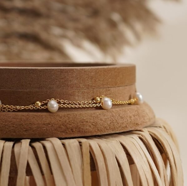 14k Gold Plated Pearl Bracelets for Women,Dainty Bracelets Stack Pearls Beaded Link Chain Charm Bracelets Set Layered Non Tarnish Tiny Jewelry for Women