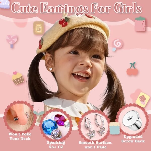 Hypoallergenic Earrings For Girls Women Surgical Stainless Steel Screw Back Earrings Set For Sensitive Ears Kids Earrings Toddler Earrings Cute Girls Earrings