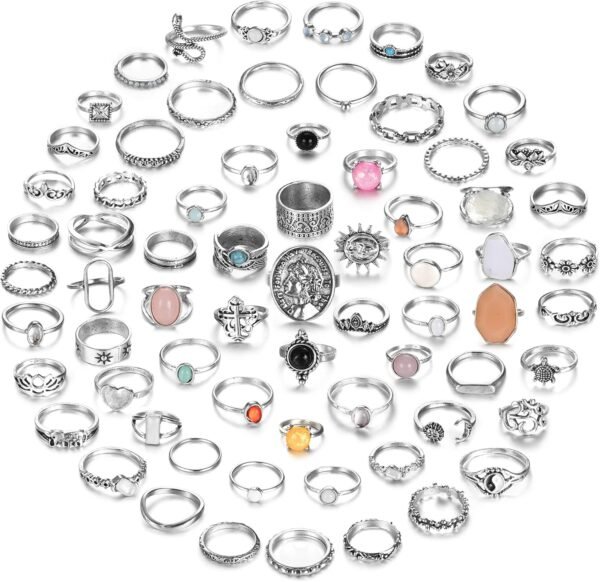 70 Pcs Vintage Crystal Ring Set Knuckle Rings for Women Bohemian Stackable Joint Rings Retro Boho Stacking Joint Finger Rings Pack