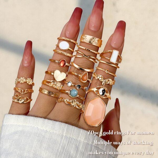 70 Pcs Vintage Crystal Ring Set Knuckle Rings for Women Bohemian Stackable Joint Rings Retro Boho Stacking Joint Finger Rings Pack