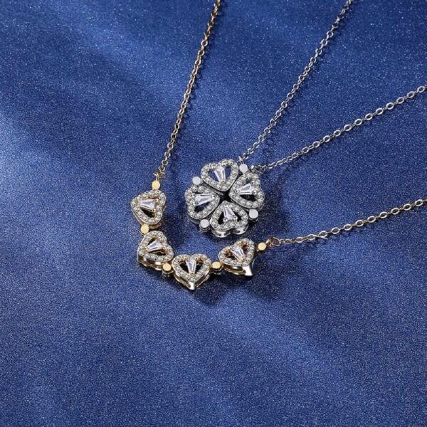 Sterling Silver Heart Shaped and Four Leaf Clover Convertible Pendant Necklace Crystals Jewelry for Women