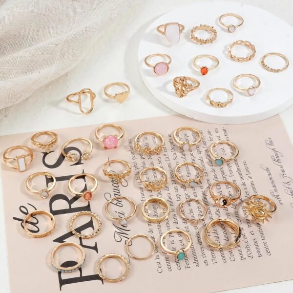 70 Pcs Vintage Crystal Ring Set Knuckle Rings for Women Bohemian Stackable Joint Rings Retro Boho Stacking Joint Finger Rings Pack
