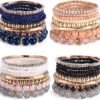 4 Sets Boho Bracelets for Women Multi-Color Layered Stackable Natural Beaded Bracelets Adjustable Stretch Bohemian Bracelets