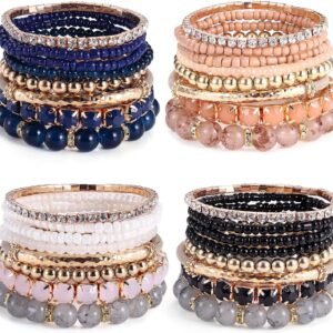 91XYUloIfnL._AC_SL1500 4 Sets Boho Bracelets for Women Multi-Color Layered Stackable Natural Beaded Bracelets Adjustable Stretch Bohemian Bracelets