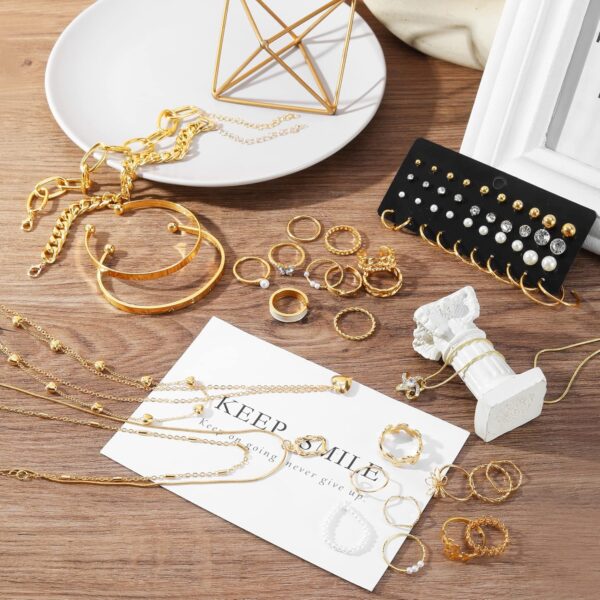 Gold Plated Jewelry Set for Women,14k Gold Plated Multi Layer Necklaces Stackable Bangle Bracelets Stackable Knuckle Rings Hoop Earrings Set Anniversary Trendy Elegance Charms Anniversary Birthday Jewelry Gift