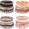 4 Sets Boho Bracelets for Women Multi-Color Layered Stackable Natural Beaded Bracelets Adjustable Stretch Bohemian Bracelets